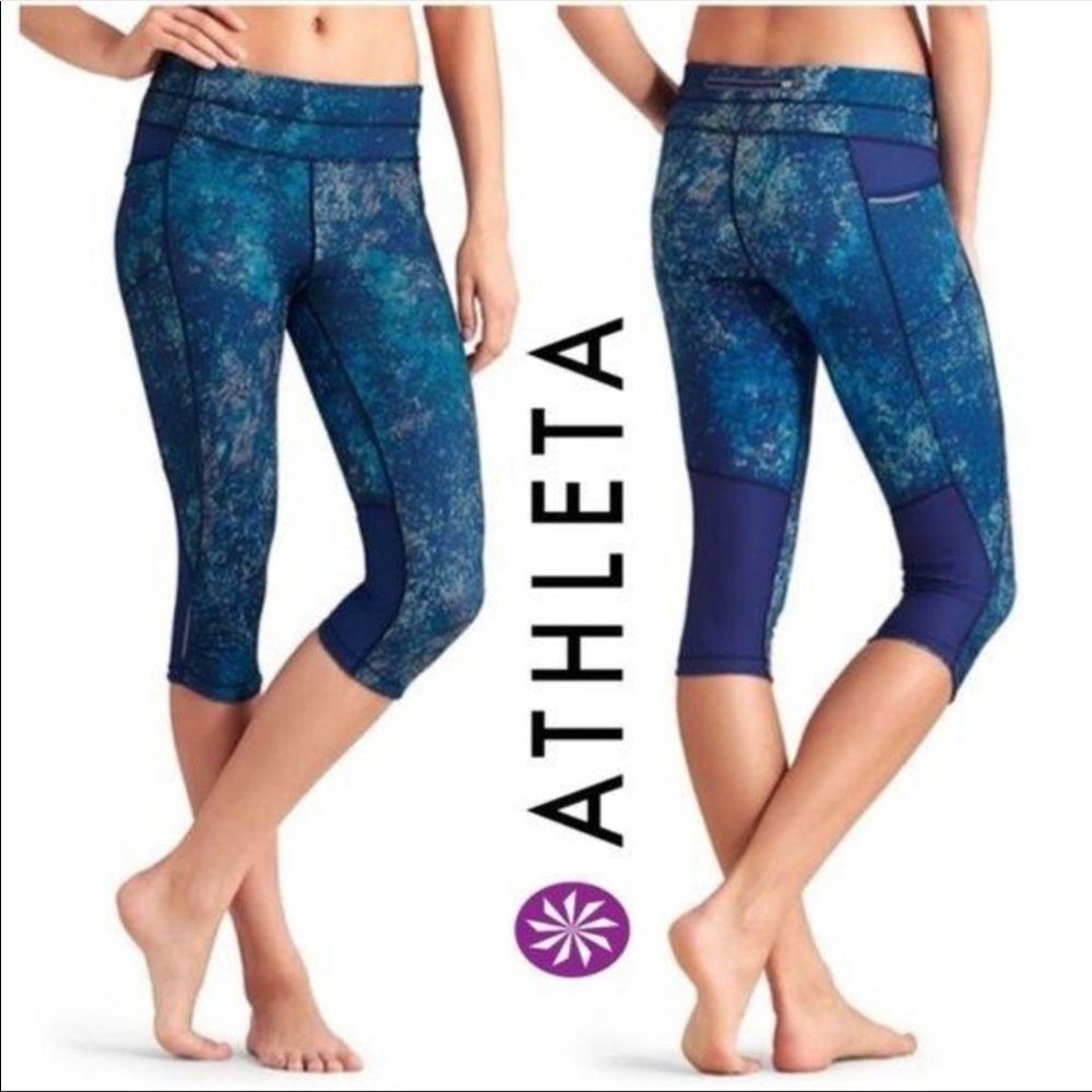 ATHLETA Cropped Be Free Knicker Leggings XS Blue